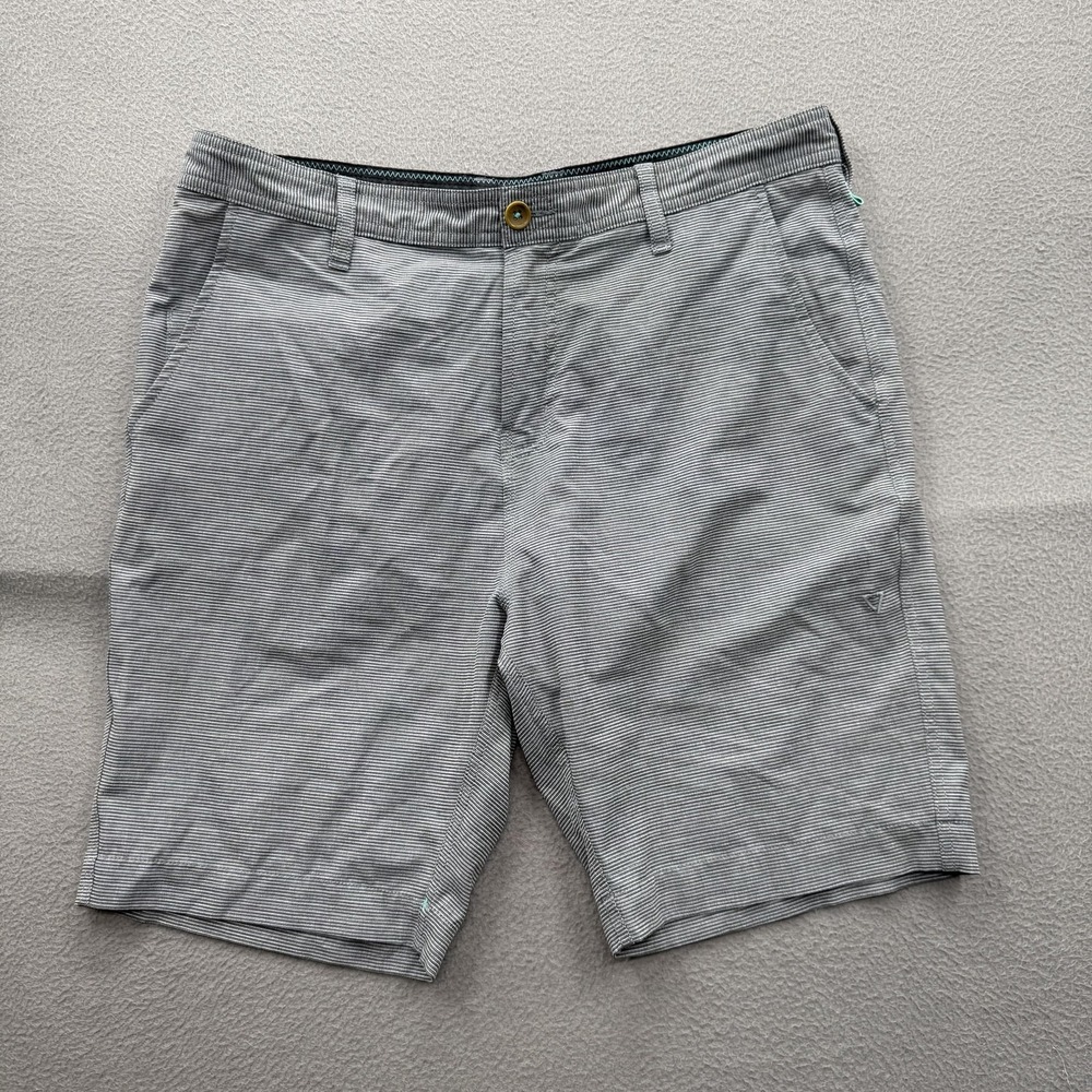 Vissla‎ Shorts Mens 34 Gray Striped Chino Stretch 9 Inseam Casual Travel Summer